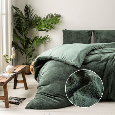 Sale: -30% | Dekbedovertrek Teddy - Eenpersoons (140x200 Cm) - Groen Microvezel Teddy - Effen - Fresh And Co - Dekbed-Discounter.nl