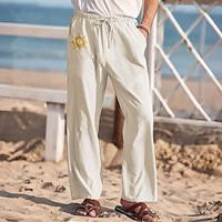 Voor heren Linnen broek Broek Elastische taille Zon Grafische prints Comfort Volledige lengte Buiten Streetwear Vakantie Hawaii Groen Beige Micro-elastisch Lightinthebox - thumbnail