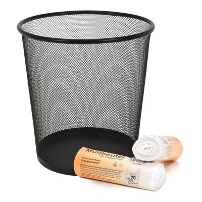 Papier prullenbak - zwart - 20 liter - incl. 40x afvalzakken - prullenmand - kantoor prullenbak