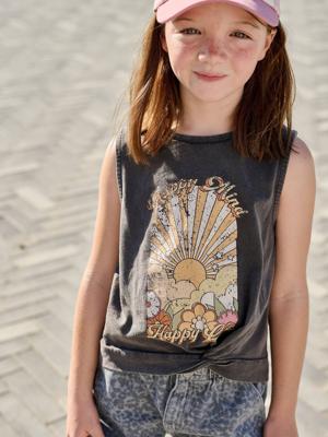 T-shirt voor meisjes met print antraciet