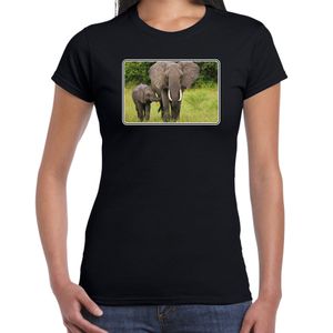 Dieren t-shirt met olifanten foto zwart voor dames