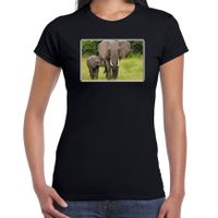 Dieren t-shirt met olifanten foto zwart voor dames - thumbnail