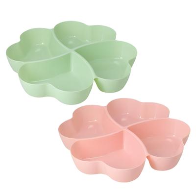 Snackschaal / serveerschaal bloem - set 2x - met vakverdeling - groen / roze - kunststof - D32 cm