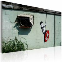 Schilderij - Banksy - Schommelen, 40x60cm , wanddecoratie , premium print op canvas