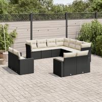 11-delige Loungeset met kussens poly rattan zwart