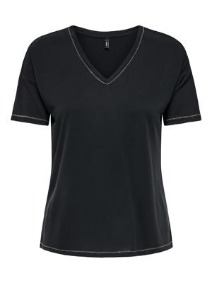 Only Onlfree Life S/s Stitch V-neck Top Jrs T-shirts Black Gold Glitter