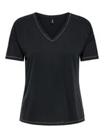 Only Onlfree Life S/s Stitch V-neck Top Jrs T-shirts Black Gold Glitter