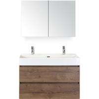 Maxx XL Badmeubelset 100 cm - Tabacco - Wastafel Kube 2 Kraangaten met Spiegelkast