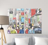Canvas schilderij mensen in New York stad tekening
