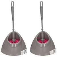 2x Voordelige grijs/roze toiletborstels met houders 36 cm - thumbnail