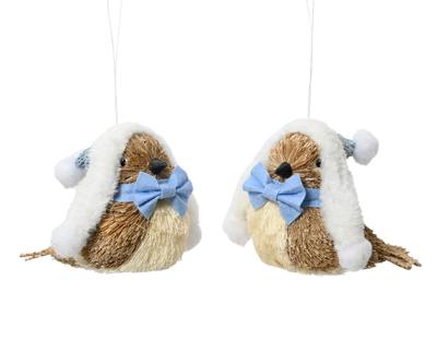 Vogel stro l8b13h12 cm mist blauw a2 kerst - Decoris