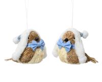 Vogel stro l8b13h12 cm mist blauw a2 kerst - Decoris