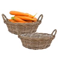 Plantenmand/aardappelmand tafelmodel - 2x - Ivy - met handvatten - rotan - B30 x H13 cm - binnen/bui Plantenmand/aardappelmand tafelmodel - 2x - Ivy - met handvatten - rotan - B30 x H13 cm - binnen/bui