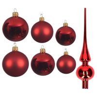 Groot pakket glazen kerstballen 50x kerstrood glans/mat 4-6-8 cm met piek glans - Kerstbal