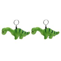 Set van 2x stuks pluche mini knuffel Brontosaurus dinosaurus sleutelhanger 16 cm - thumbnail