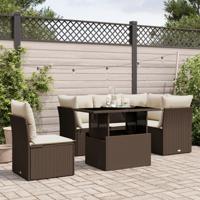 6-delige Loungeset met kussens poly rattan bruin