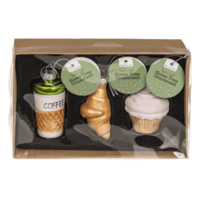 Glazen Figuur Kerstballen - Koffie, Croissant & Cupcake