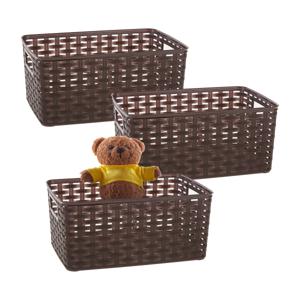 Opbergmand - 3x - Kastmand - rotan kunststof - choco bruin - 6 Liter - 19 x 29 x 13 cm