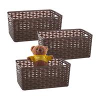 Opbergmand - 3x - Kastmand - rotan kunststof - choco bruin - 6 Liter - 19 x 29 x 13 cm - thumbnail