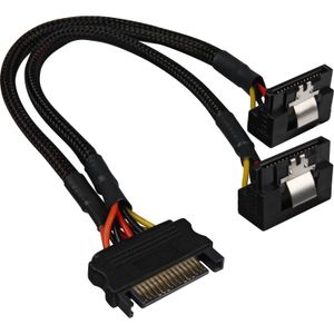 Sharkoon Sata Y- Stroomadapter 90 graden, 0,20m splitterkabel