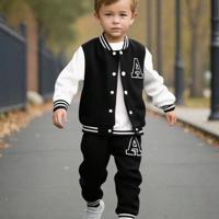 Boys 2-Piece Varsity Letter A Knit Jacket and Sweatpants Set Black-3 / 6Y