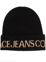 Versace Jeans Couture bonnet nervuré à logo en intarsia - Noir - thumbnail