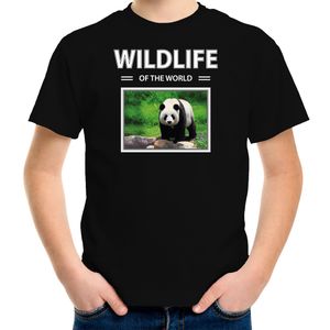 Panda t-shirt met dieren foto wildlife of the world zwart voor kinderen XL (158-164)  -