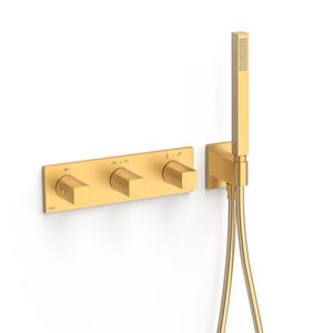 Douchekraan Tres B-System | Inbouw | Thermostaatkraan | Excl.Inbouwdeel | 4-weg | Rechthoek | 24k Goud mat