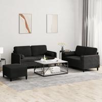 3-delige Loungeset met kussens fluweel zwart 3-delige Loungeset met kussens fluweel zwart