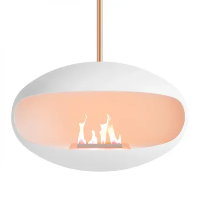 Aeris Wit + Koperen staaf | Cocoon Fires | Plafond bio-ethanol haard | Wit