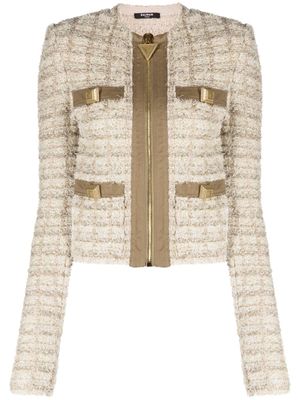 Balmain veste en tweed à fermeture zippée - Vert