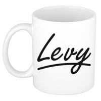 Levy Naam koffiemok - beker - met sierlijke letters - wit - 300 ml - Cadeau - Heren