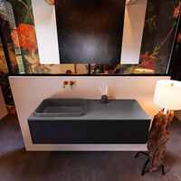 Badkamermeubelset Mondiaz Erin 120 cm met 1 Lade met RIDGE Wastafel Links Dark grey Zonder Kraangaten Greeploos Mat Urban