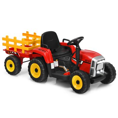 Kindertractor met 3 Versnellingen 12V Ride On Tractor met Afneembare Aanhanger Rood
