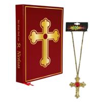 Combi-set Sinterklaas - gouden ketting met kruis - grote boek - pakjesavond - goedheiligman