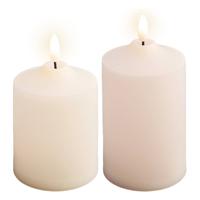 LED kaarsen/stompkaarsen - set 2x - creme wit - D7,5 x H12,5 en H15 cm - voor buiten - timer - LED kaarsen