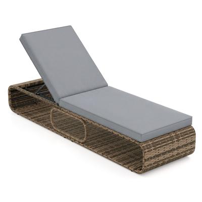 Rotan Ligstoel Tuinligstoel met Kussen en Verstelbare Rugleuning Weerbestendige Balkonligstoel Terrasligstoel tot 180 kg Dekstoel-Grijs