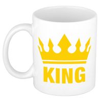 Cadeau King mok/ beker wit met gele bedrukking 300 ml - feest mokken - thumbnail