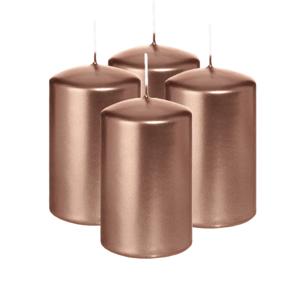 Cilinderkaars/stompkaars - 4x - metallic roségoud - 6 x 8 cm - 29 branduren