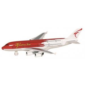 Speelgoed passagiers vliegtuig - rood/wit - 19 cm - pull-back