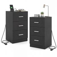 Nachtkastje met Oplaadstation Modern Nachtkastje met 3 Opberglades 38 x 35 x 66 cm set van 2-Zwart