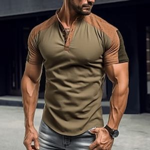 Voor heren T-shirt Henley-shirt Kleurenblok Henley Straat Vakantie Korte Mouw Kleding Modieus Ontwerper Basic Lightinthebox