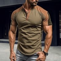 Voor heren T-shirt Henley-shirt Kleurenblok Henley Straat Vakantie Korte Mouw Kleding Modieus Ontwerper Basic Lightinthebox - thumbnail