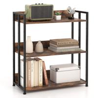 3-Niveau Industriële Boekenkast met Verstelbare Planken Metalen Frame Opslag Plank Anti-Kantelbeveiliging voor Kantoor Woonkamer Bruin