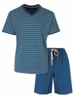M.E.Q. Heren shortama katoen - V-hals - Blauw gestreept