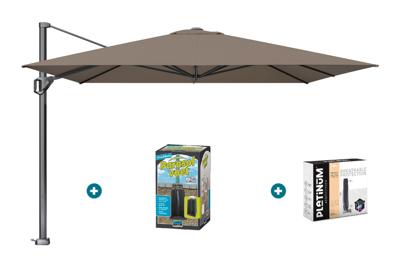 Platinum Challenger Telescope Zweefparasol premium - 3,5x3,5 - Havana Taupe met ingraafvoet en hoes
