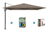 Platinum Challenger Telescope Zweefparasol premium - 3,5x3,5 - Havana Taupe met ingraafvoet en hoes