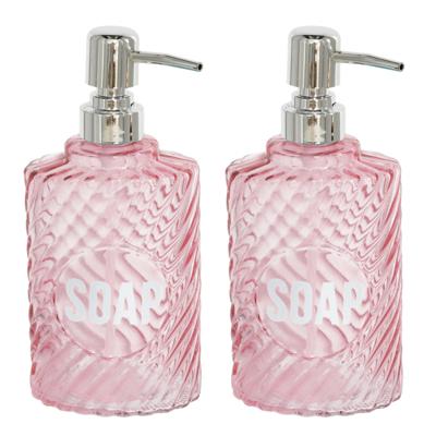Gerimport Zeeppompje/dispenser - 2x - parel roze - glas - 500 ml - navulbaar - toilet/badkamer/keuke