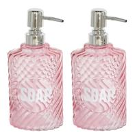 Gerimport Zeeppompje/dispenser - 2x - parel roze - glas - 500 ml - navulbaar - toilet/badkamer/keuke