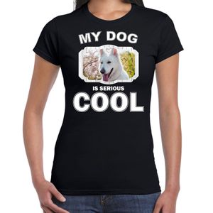 Honden liefhebber shirt Witte herder my dog is serious cool zwart voor dames